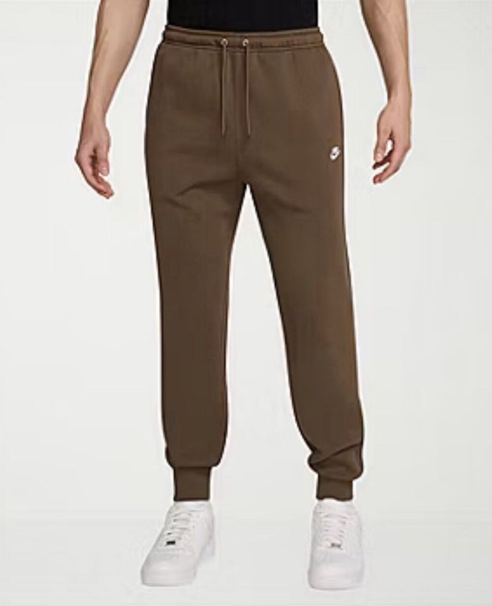 Nike Men Cuffed Regular Fit Fleece Active Jogger Pants Size Large Mosswood Brown